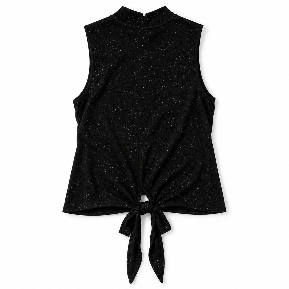 Lululemon Time to Restore Mock Neck Tank Women 4 Black White Speckled Tie Front